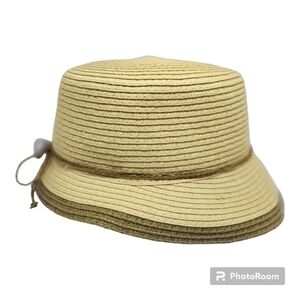 Women's Beige Bucket Hat 100% Paper Straw Wide Brim Sun Hat Summer Travel